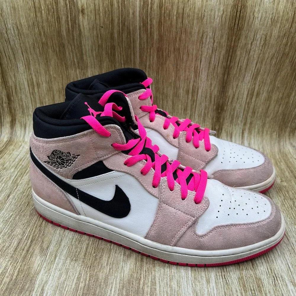 Nike Air Jordan 1 Mid Men's Size 13 Crimson Tint White Black Shoes 852542-801